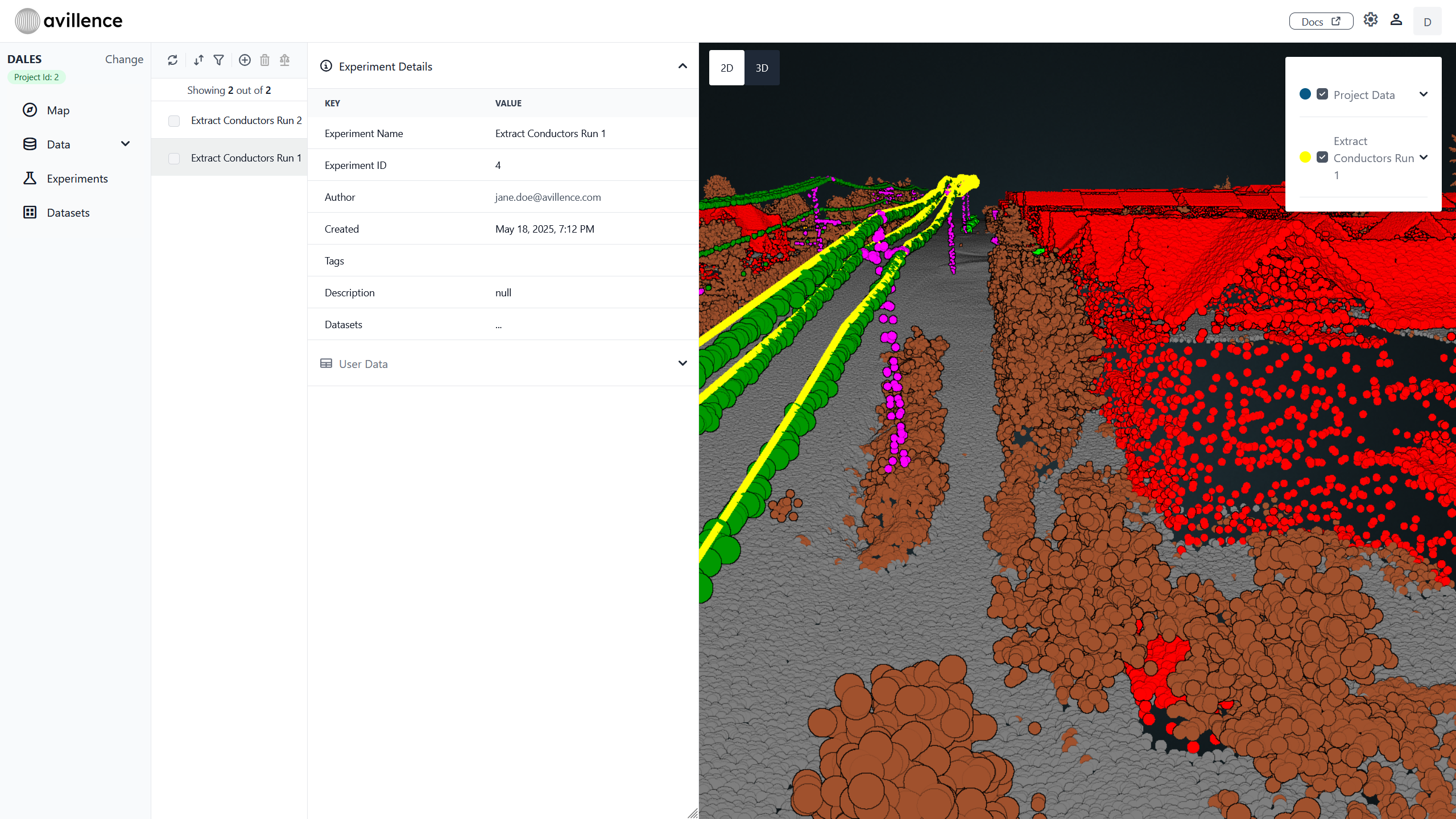 Screenshot Avillence Experiment Tracking
